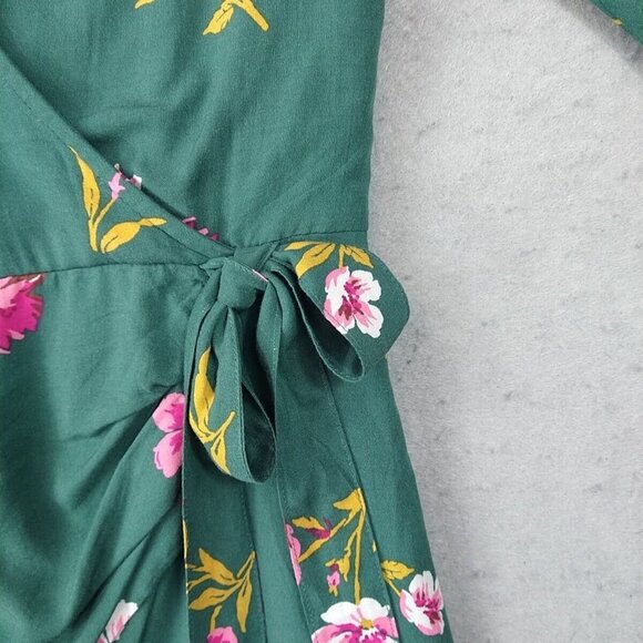 Abercrombie & Fitch Wrap Dress Womens M Emerald Green Floral Lined 100% Viscose - Picture 2 of 8